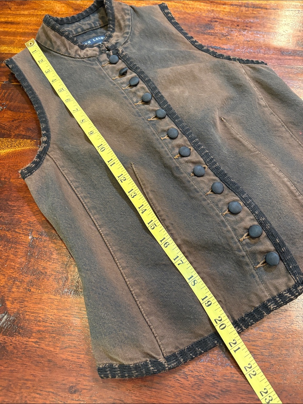 Vintage Ralph Lauren Blue Label Equestrian Brown Denim Button Up Vest size 8 - Picture 14 of 14